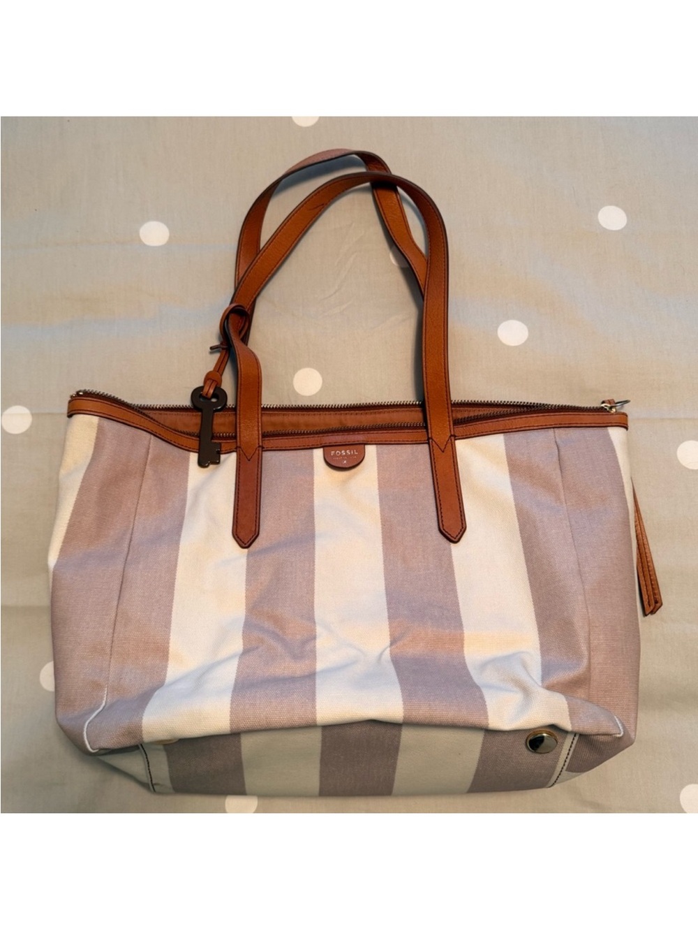 Fossil Striped Tote Bag in Brown and Cream